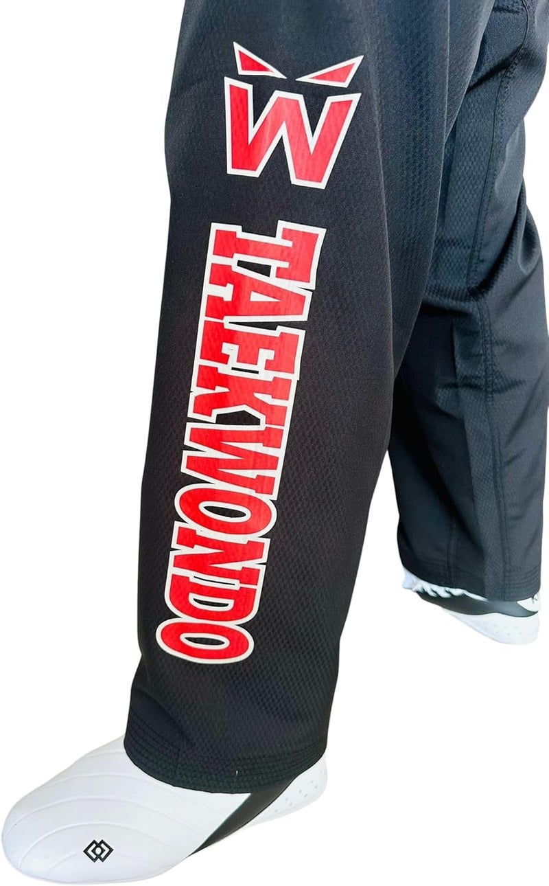 Taekwondo Training Pants – Black Lightweight 100% Polyester, Flexible Martial Arts Pants for Adults & Kids
